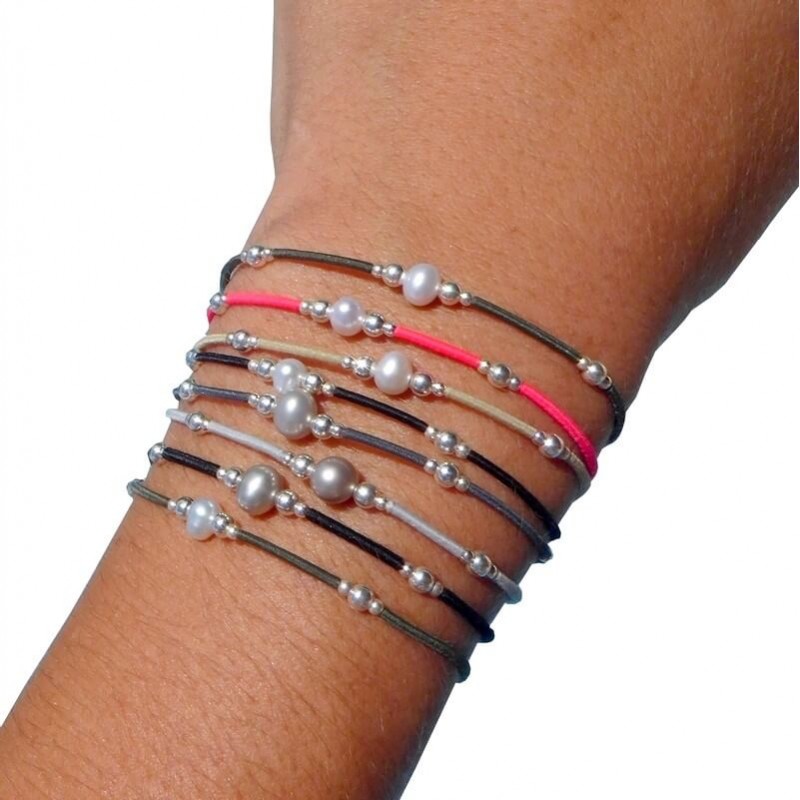 Bracelet Argent Et Perle D'eau Douce Rouge - Fil Ciré, 18,5 Cm - ROSEMIMOSA